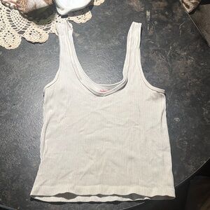 Elegant Beige Ribbed Tank Top